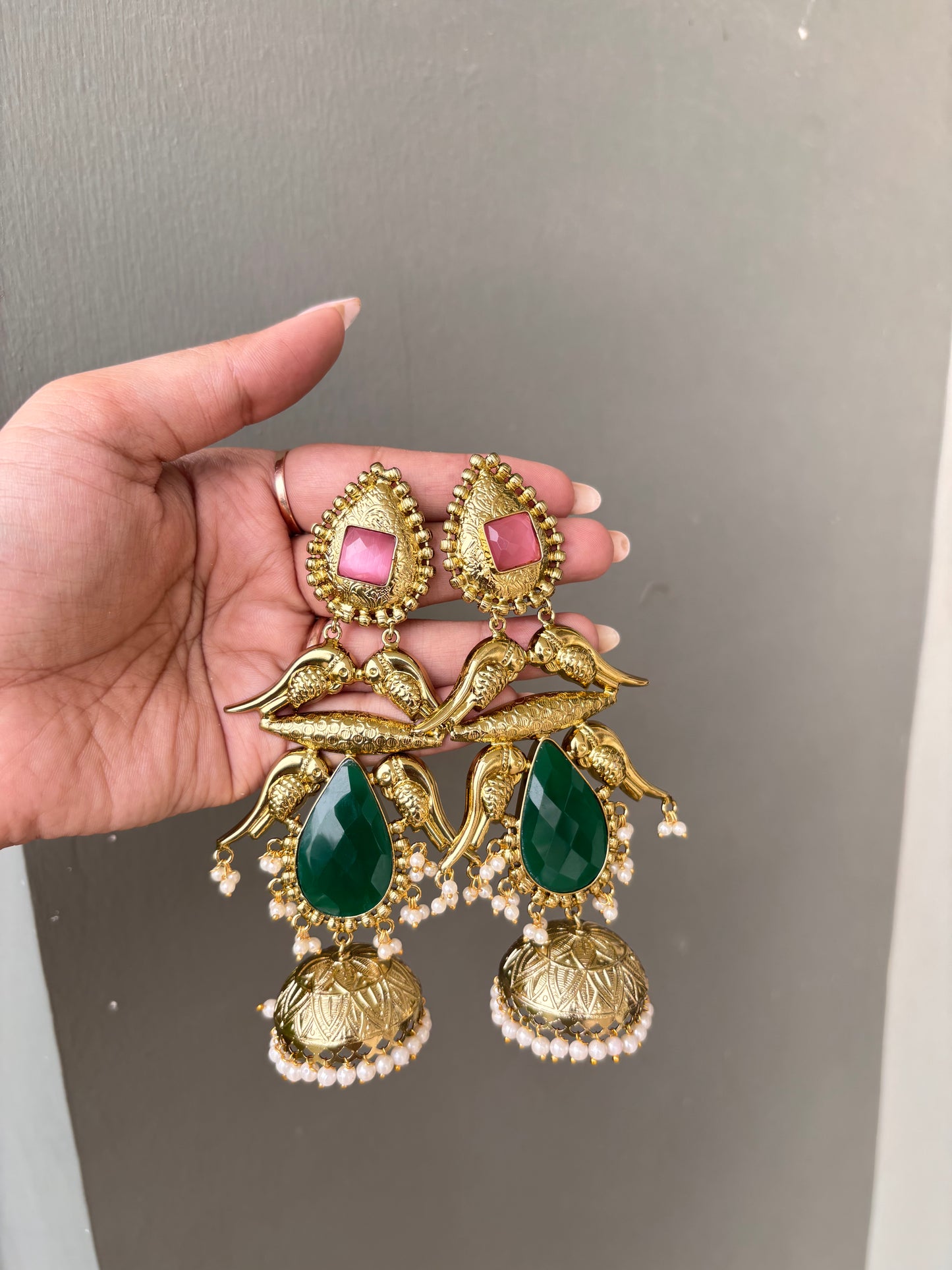 Luxurious Brass Green Jhumkas