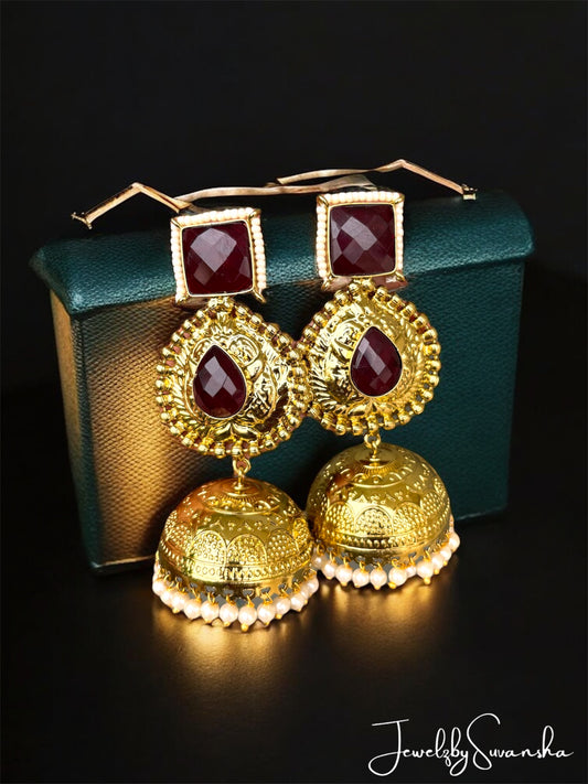 Ruby Brass Jhumkas