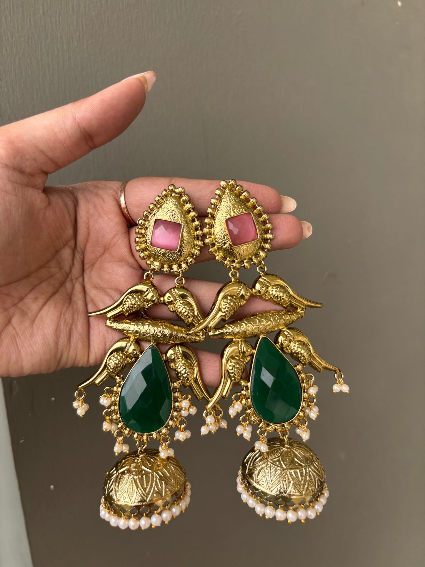 Luxurious Brass Green Jhumkas