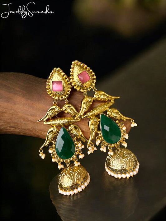 Luxurious Brass Green Jhumkas